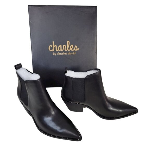 CHARLES BY CHARLES DAVID Black Leather Pointed Toe Chelsea Booties | 8.5 - Picture 1 of 16